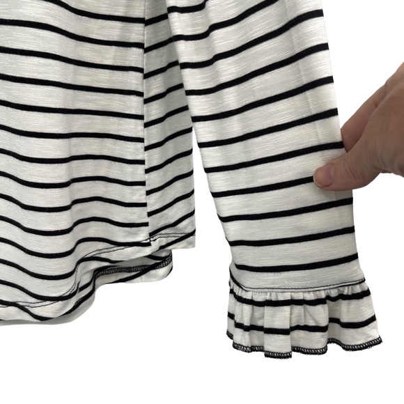 Maurices Striped Shirt Ruffle Cuffs Black White Size Large - Picture 3 of 10